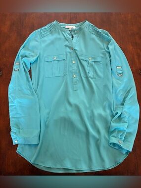 Calvin Klein Teal Button-Front Long Sleeve Top